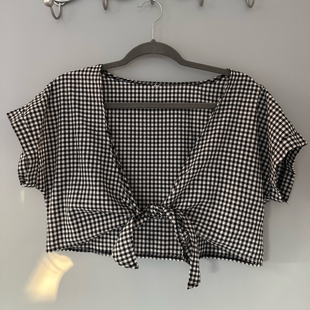 Checkered Front Tie Shirt
